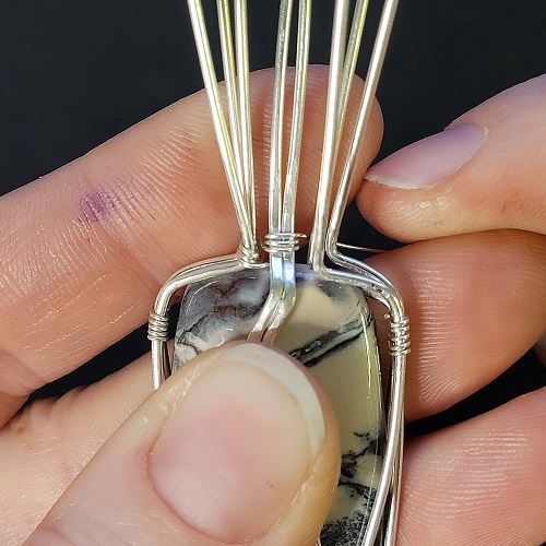 Jennifer Brooks's Snowy Road Pendant - , Classic Wire Jewelry, Wire Wrapping, Wrapping, Wire Wrapping Jewelry, Weaving, Wire Weaving, Weaving Wire, Wrap the last 3 same-side bail posts with the same wire